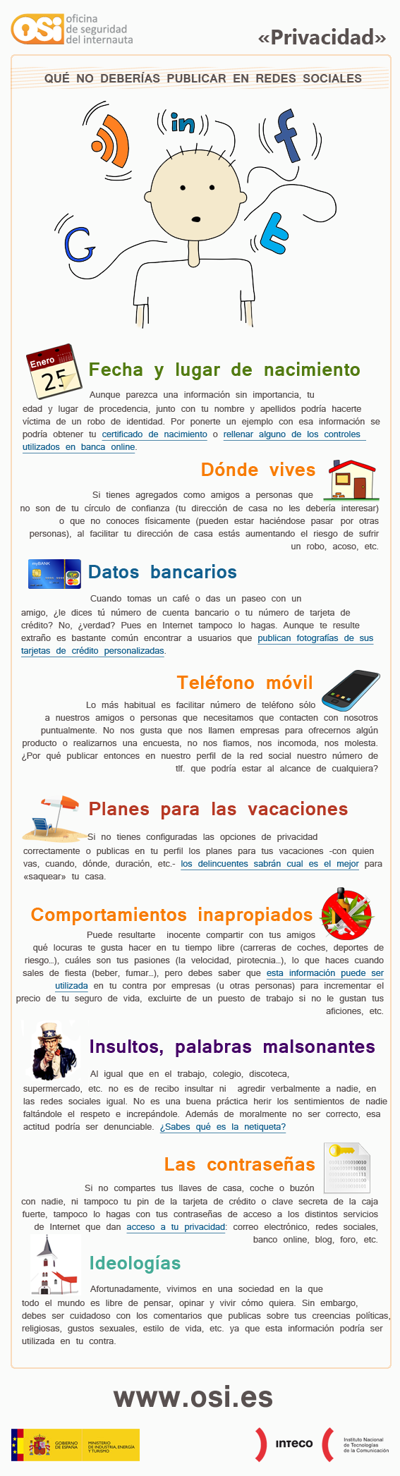 Qué tipo de información no deberías de publicar en tus perfiles de las Redes Sociales? #Infografía